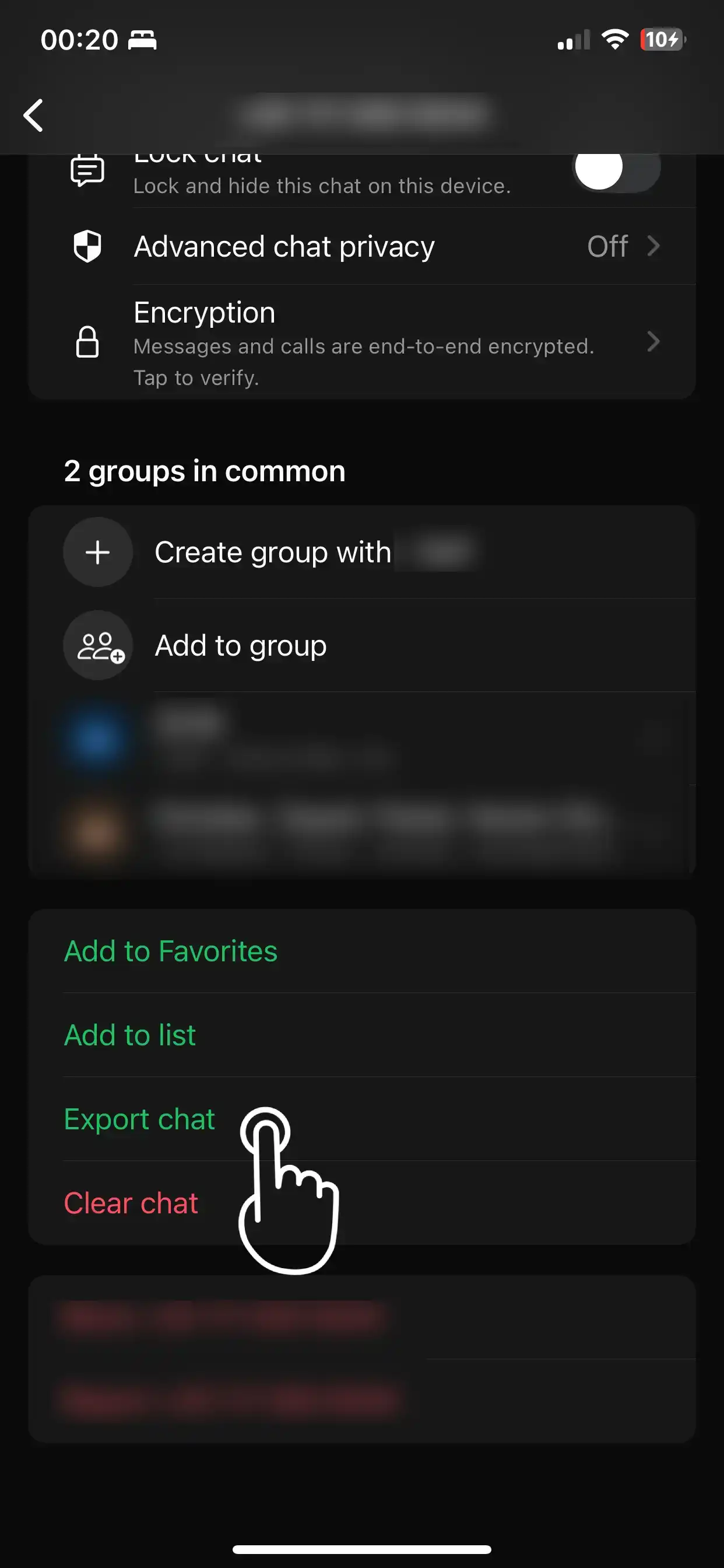 Tap export chat